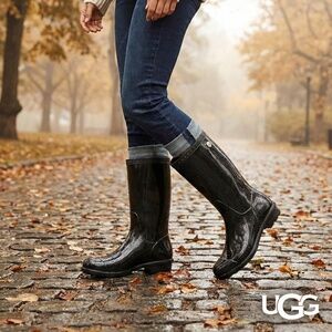 UGG Shaye Rain Boot High Gloss Rubber Waterproof Black Size 9